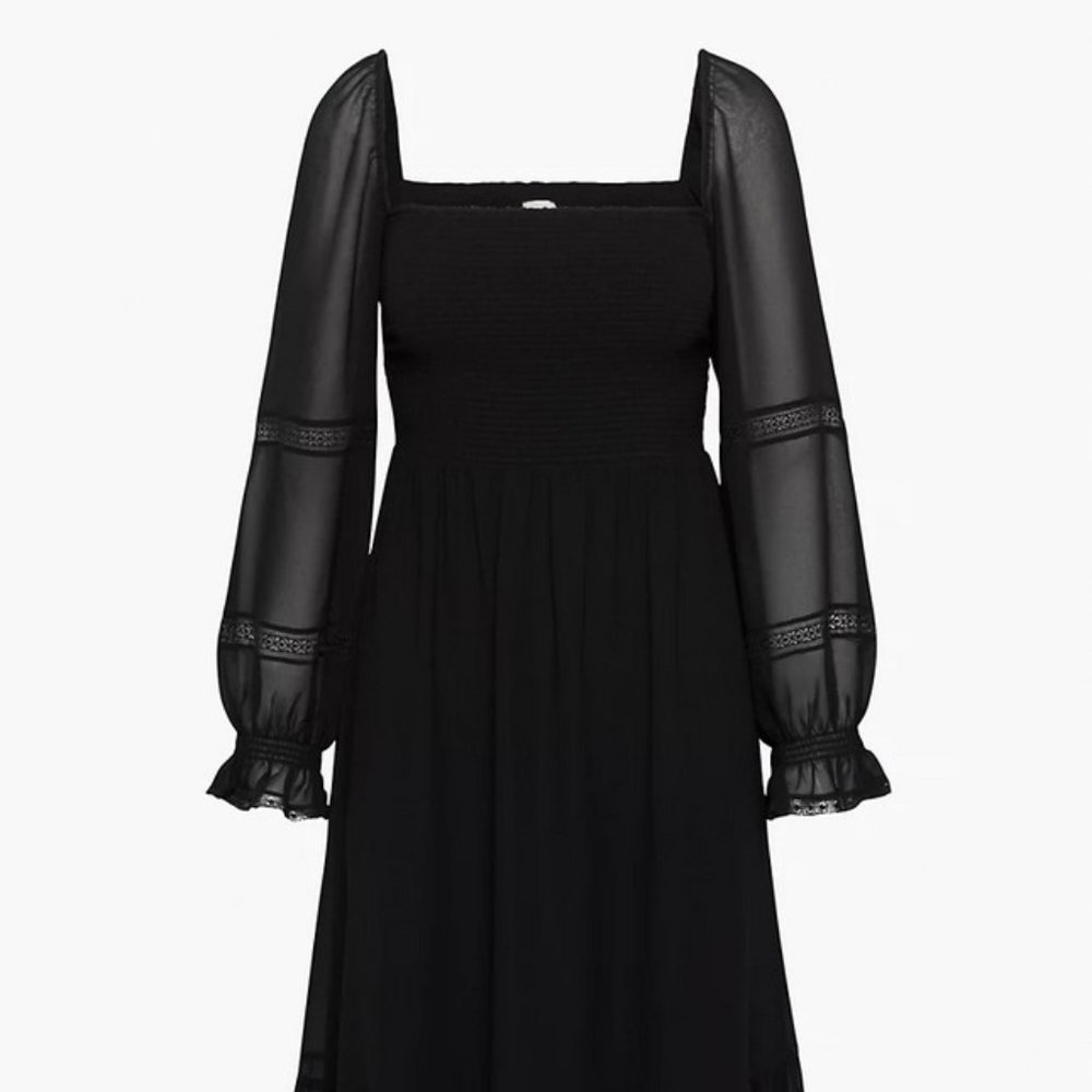 Wilfred Aritzia Grace Dress Smocked Square-Neck Midi Dress Size Small